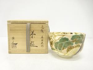 京焼　加藤徹造　金彩色絵　扇面流水　茶碗